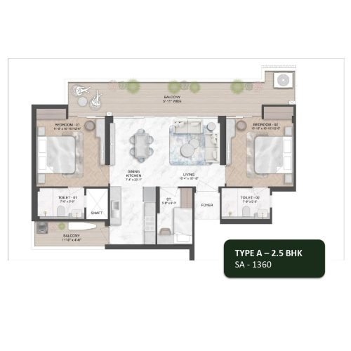 Smartworld Natures Court 2.5 Bhk Type A Floor Plan
